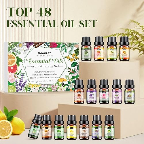 Miniatura 6 de Juego de aceites esenciales, kit de aceites esenciales de aromaterapia para difusor, masaje, cuidado de la piel (48 x 0.2 fl oz), sándalo,