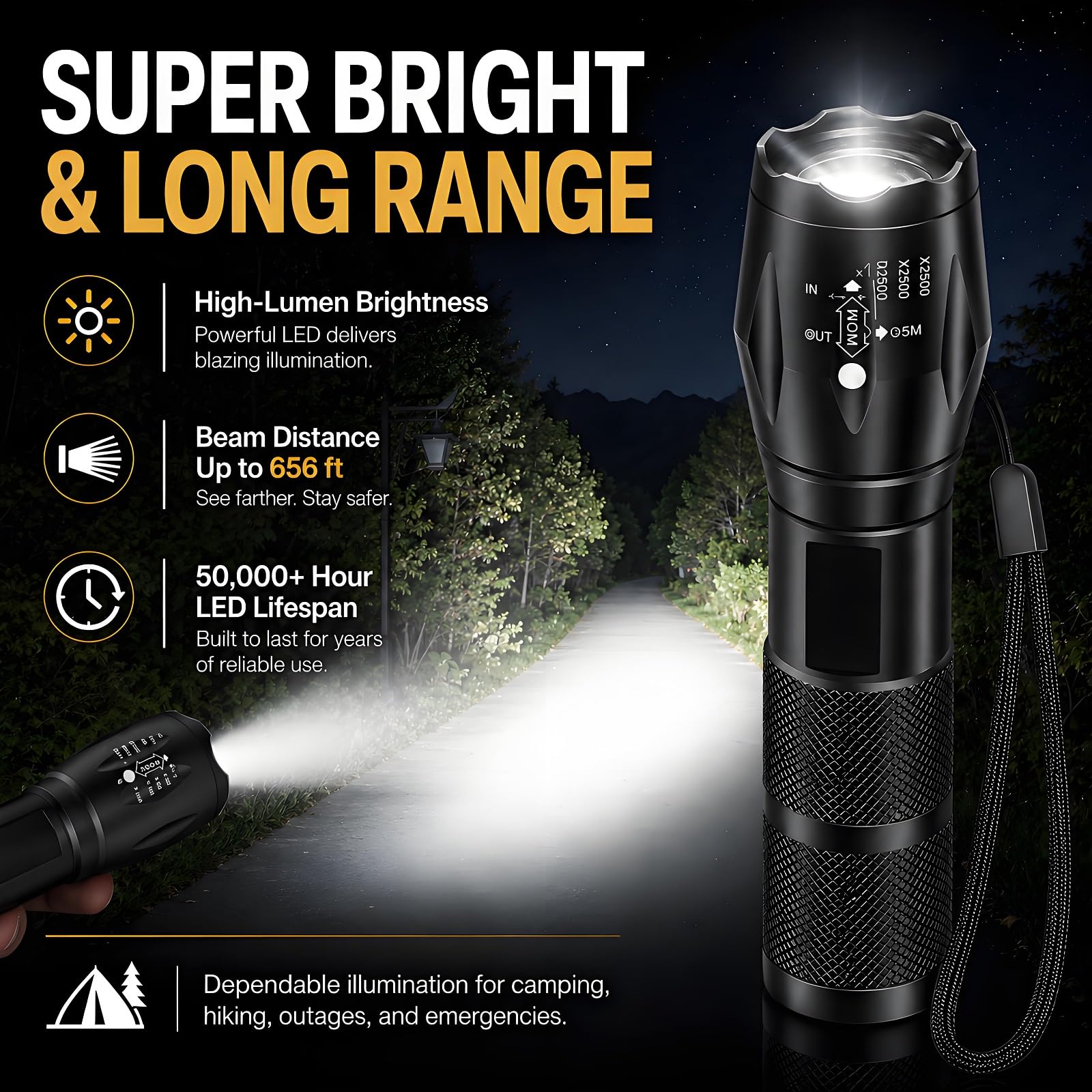 Confezione da 10 Torce Potenti Tattiche Luminose a LED ad Alta Luminosità con 5 Modalità, Impermeabile e Zoomabile, Torcia Portatile per Campeggio, Escursionismo, Attività all'Aperto, Casa, Emergenza