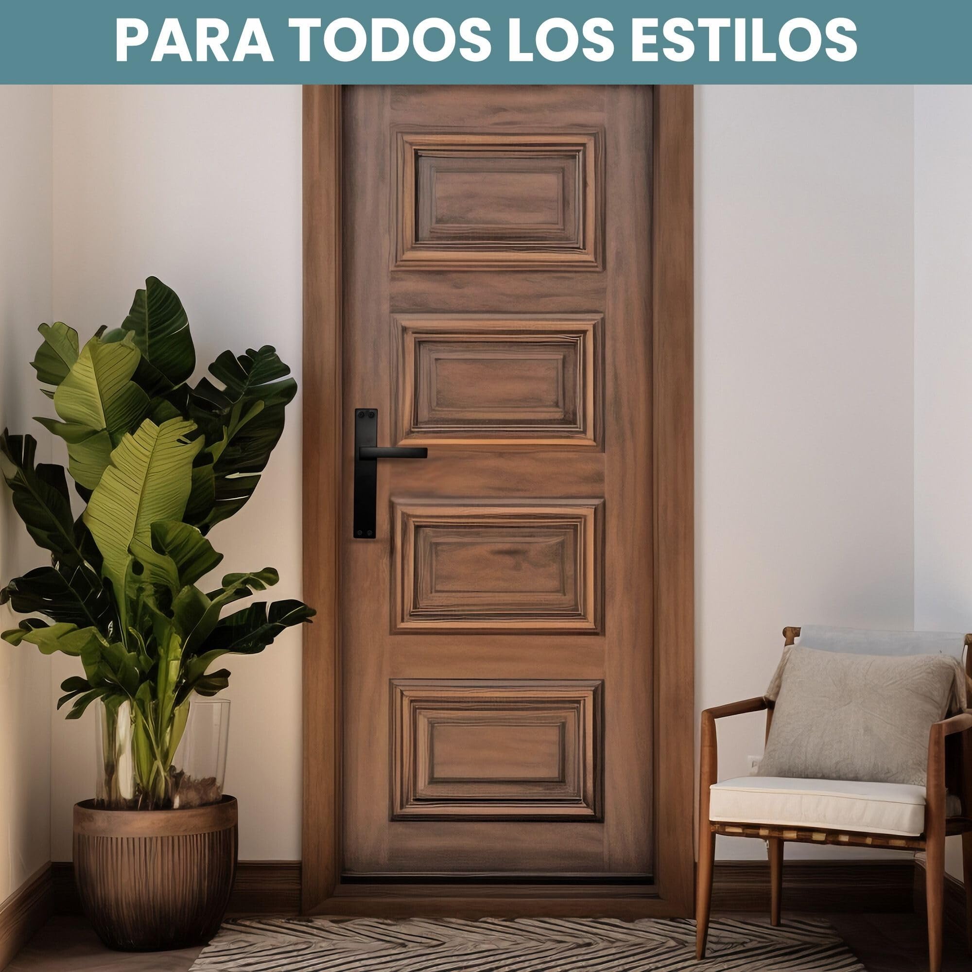 AZERODESIGN-Manetas Puertas Interior Casa-Manillas Puertas Interior Placa Cuadrada-4,5x24,5 cm-Largo Manija de 12 cm-Color Negro Mate-Manivelas Puertas Interior-Material Aluminio