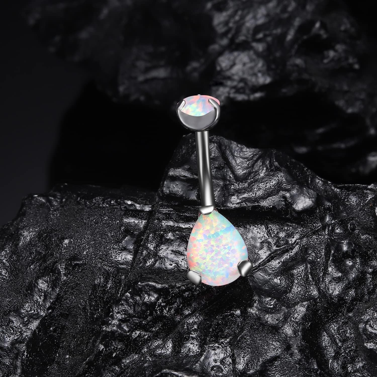 VOJO G23 Titanium Belly Button Rings Cubic Zircon Opal Hypoallergenic Threaded 14G Diamond Navel Body Piercing Jewelry Birthstone for Women - Image 5