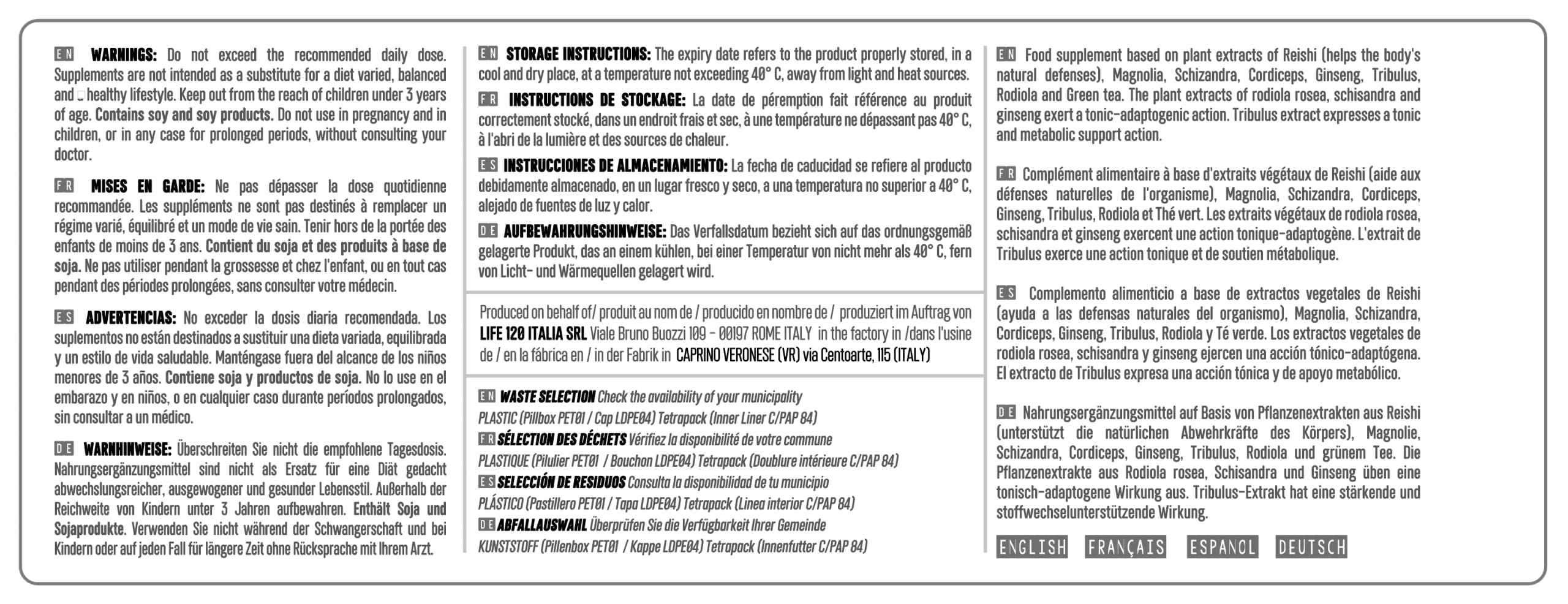 Life 120 - STRESS KILLER Integratore alimentare, con estratti vegetali in combinazione con sostanze fisiologiche, per rilassamento e calma 90 COMPRESSE