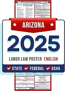 2025 Arizona State and Federal Labor Law Poster, Space-Saver Slim Design, Perfect Display for Any Office Space, All-in-One Mandatory Notices Included, Eco-Friendly Premium Paper - English 16"x40"