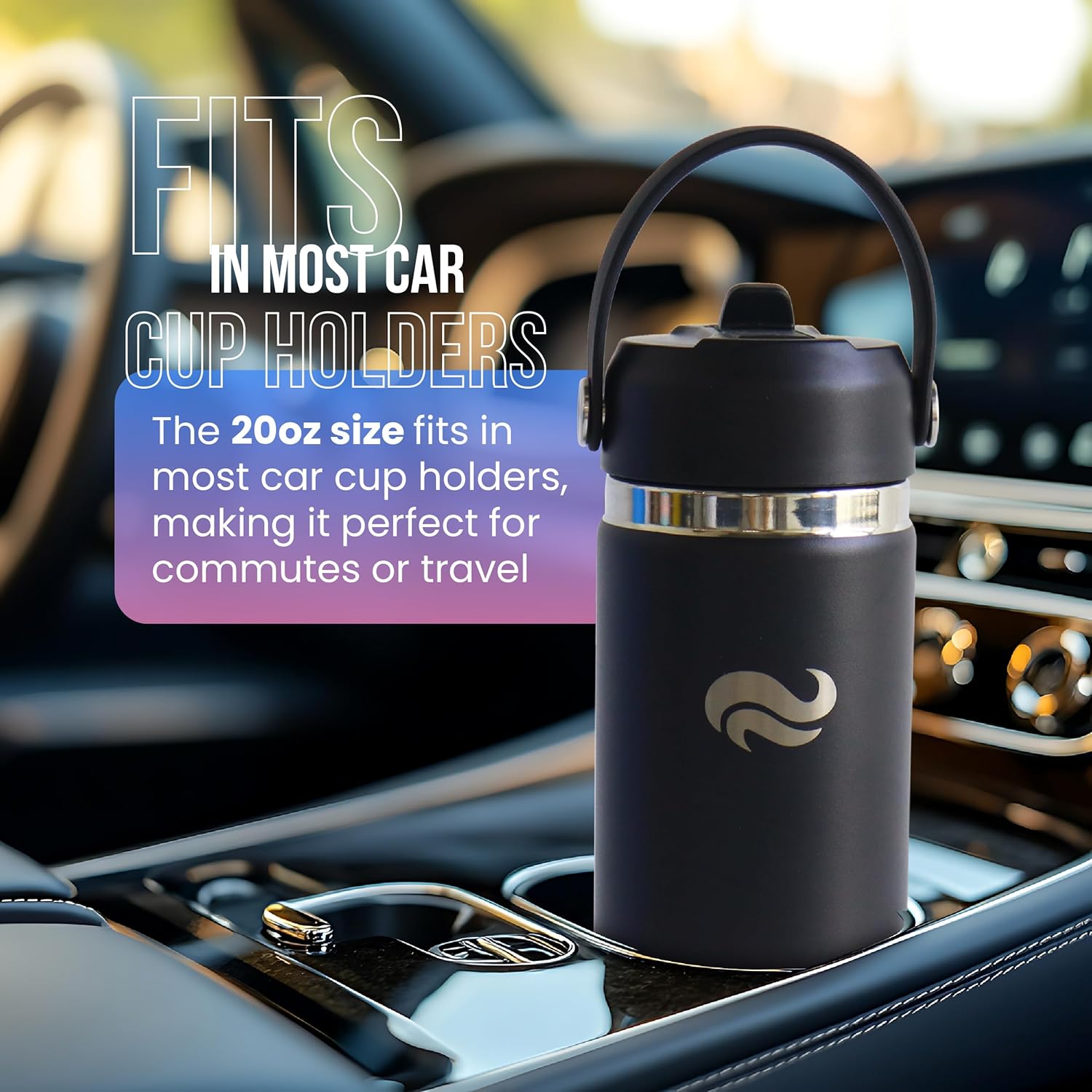 Water Bottle – Double-Wall Insulated Stainless Steel with Straw & Spout Lids – BPA-Free Flask for Hot & Cold Drinks – 20oz & 32oz Sports Bottle for Travel, Gym, Car & School (Black, 20 Oz) - Image 3