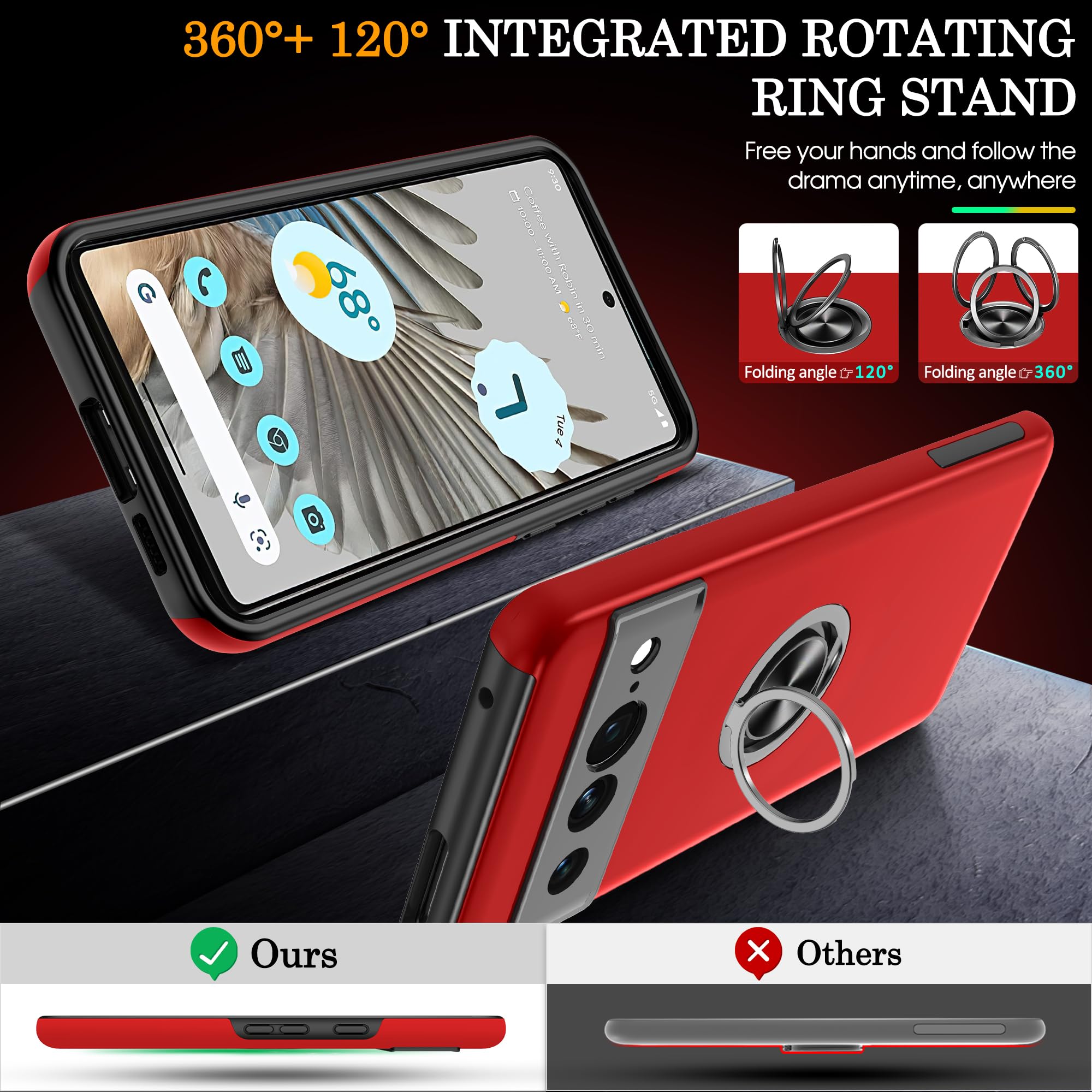 Caka Case For Pixel 7 Pro With Kickstand & Camera Cover, 360 Rotate Stand & Magnet