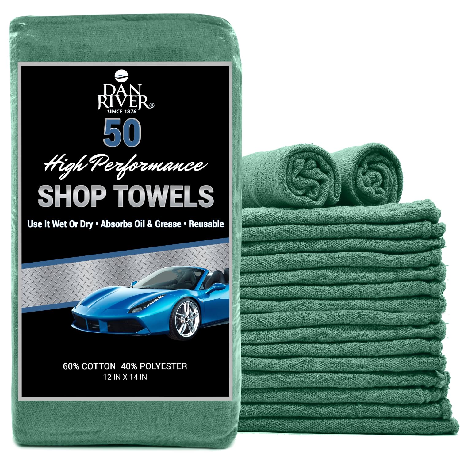 DAN RIVER Shop Towels 12x14 inc 50 Pack Green Terry Cloth Rags