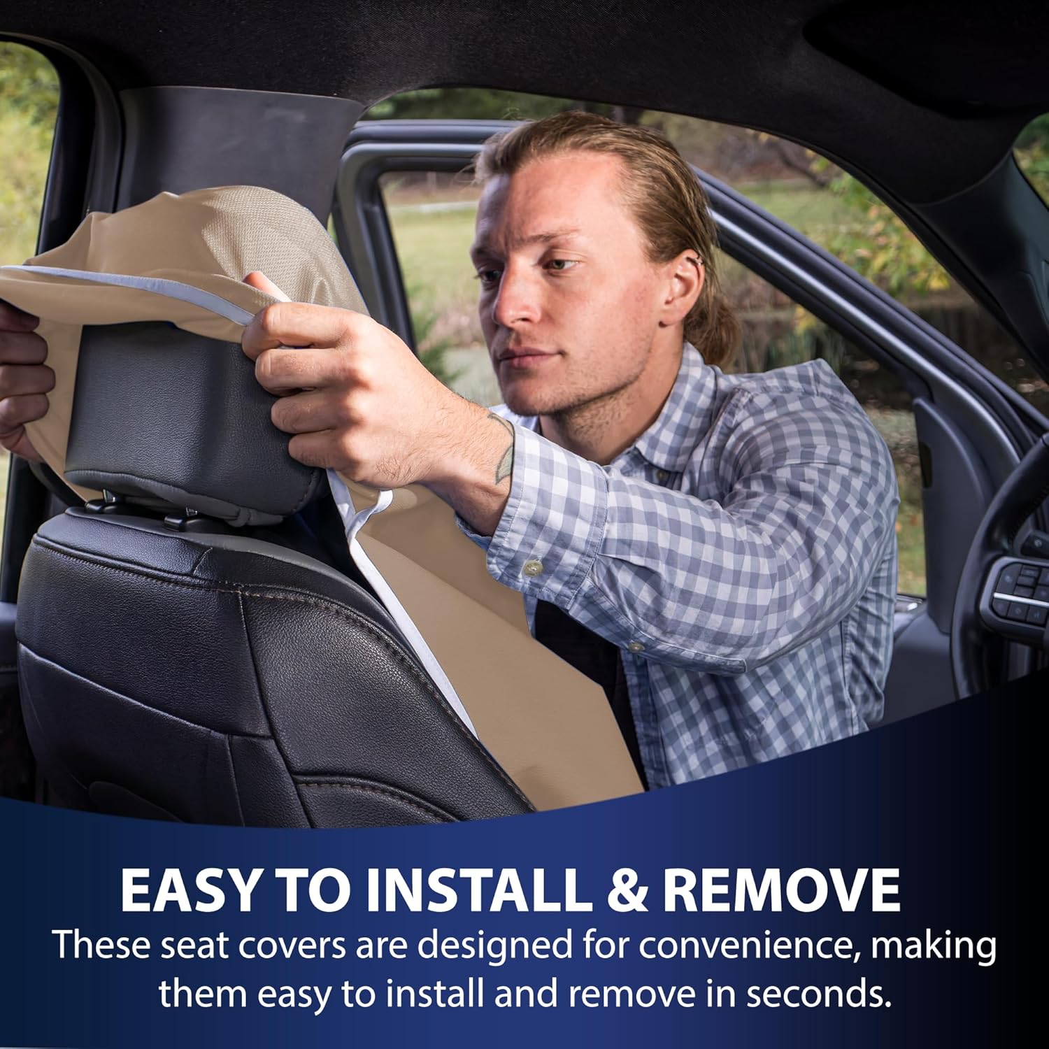 Dri Seats Waterproof Car Seat Cover – Premium Sweat Towel with Slip Resistant Backing for Front Seats in Cars, Trucks, SUVs – Universal Seat Covers & Liner, Easy Install (Tan, Large)