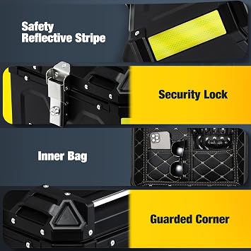 Motorcycle Top Case, 45L Aluminum Motorcycle Trunk, Tail Box Bag with Anti-Theft Lock System, Waterproof, Rustproof and Dustproof, Easy Installation with Universal Bracket, Black