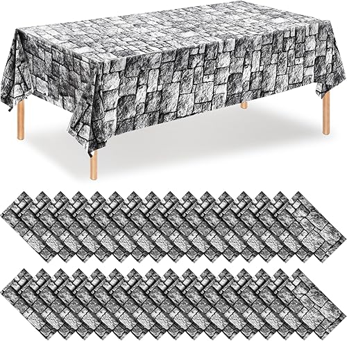 Miniatura 1 de Manteles de pared con temática medieval, suministros desechables de plástico con piedra de ladrillo, fundas de mesa de pared de ladrillo para