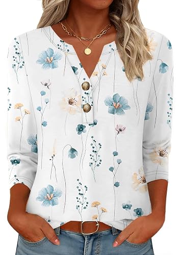 GKBK Womens 3/4 Sleeve V Neck Button Down Henley Shirts