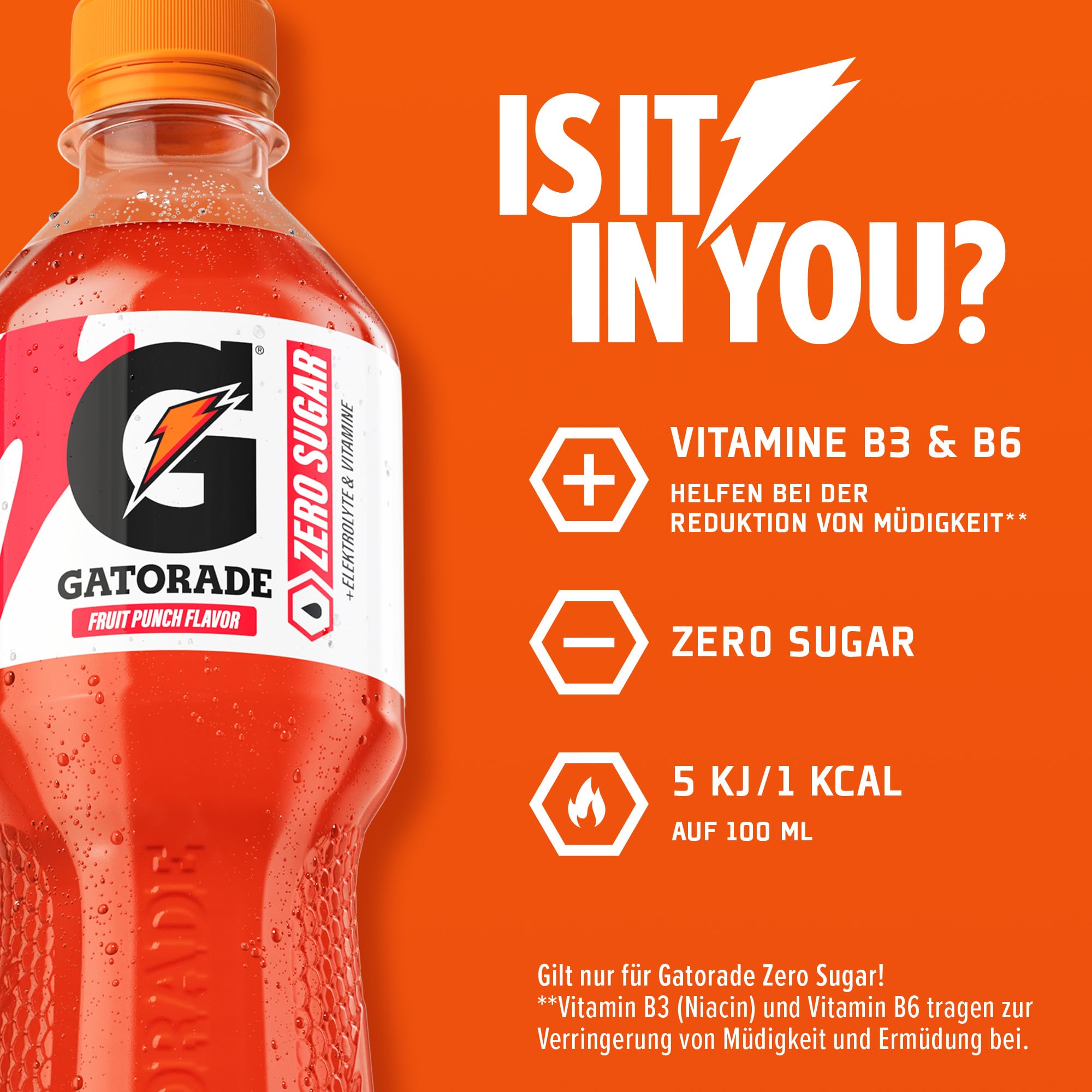 Gatorade Zero Fruit Punch Flavor, zuckerfreies Sportgetränk mit dem Geschmack nach tropischen Früchten, in sportlicher PET-Einwegflasche (12 x 0,5 L)