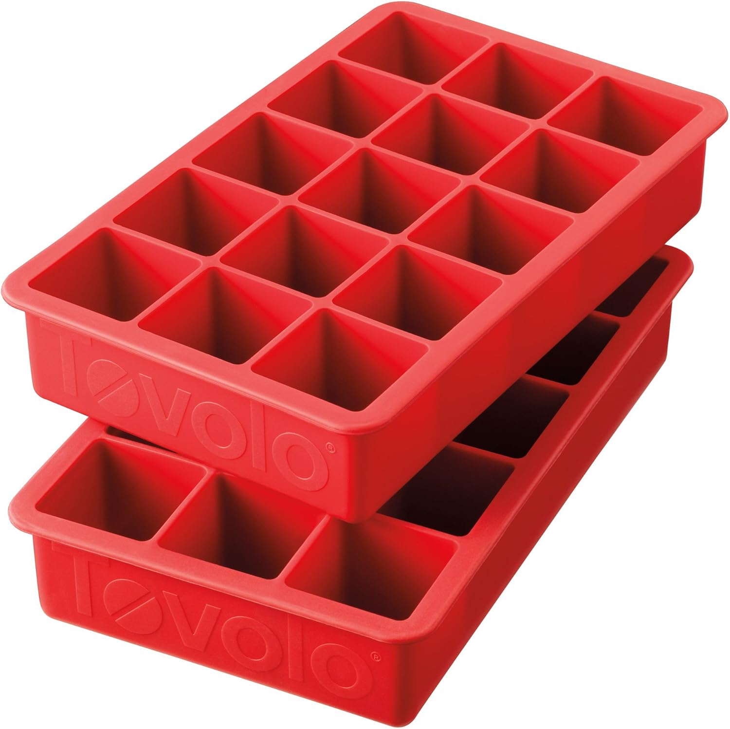 Tovolo Perfect Cube Ice Mold Trays, Sturdy Silicone, Fade Resistant, 1.25" Cubes, Set of 2, Candy Apple Red: Silicone Ice Cube Trays: Home & Kitchen