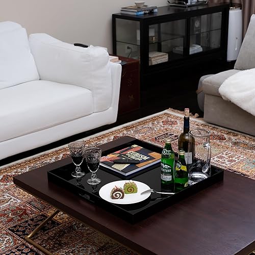 Miniatura 66 de Bandeja de acrílico transparente resistente con asas de 12 x 12 x 2 pulgadas de alto, a prueba de derrames, bandejas decorativas, organizador