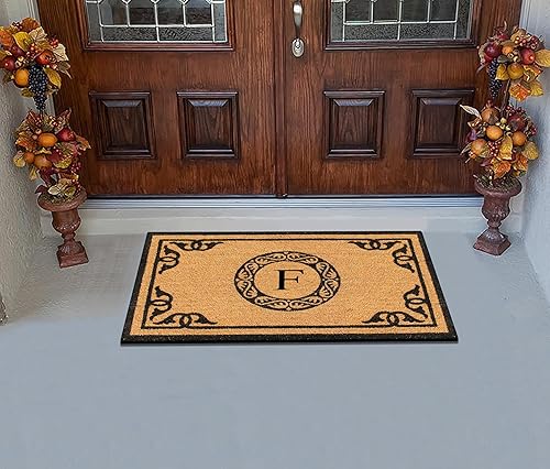 Miniatura 4 de A1HC - Tapete de puerta con monograma de fibra de coco natural para puerta delantera, 24 x 39 pulgadas, tratamiento antidesprendimiento, duradero