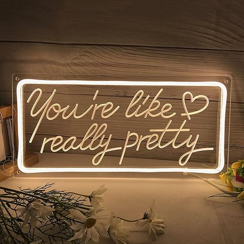 Miniatura 5 de SYLHOME Letrero de luz LED de neón con texto en inglés "You're Like Really Pretty USB Gorgeous Girls Bedroom Kids Room Wall Decor Sign Wedding