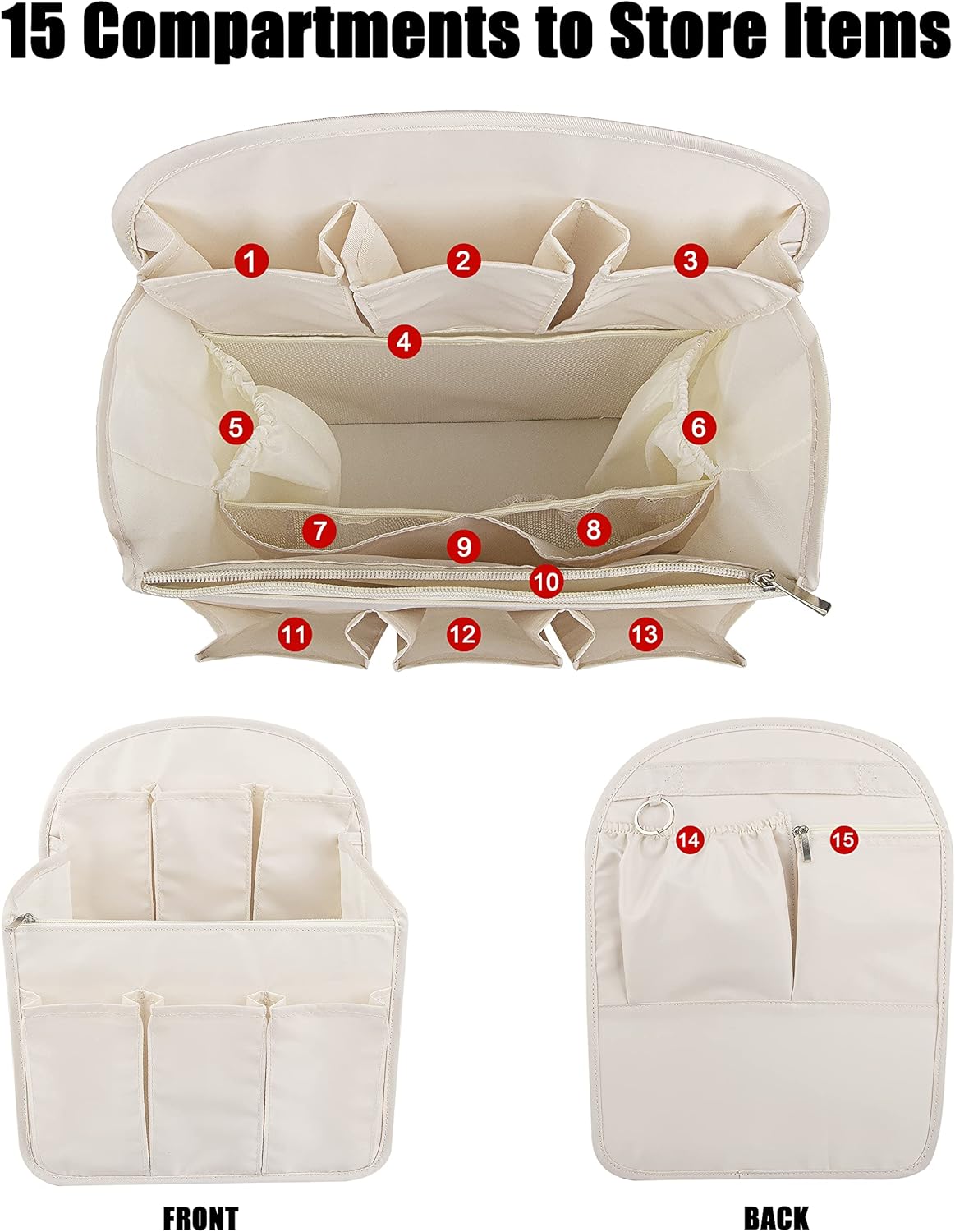 Oxford Fabric Travel Divider Bag Insert - Lightweight, Waterproof Organizer Pouch for Rucksack, Tote, Shoulder Bag (Large) - Image 3