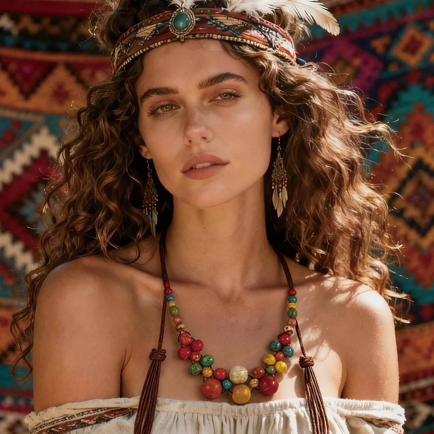 Dr's gift Boho Beaded Necklace for Women Chunky Statement Colorful Ceramic Beaded Necklace Bohemian Hippie Vintage Jewelry - Image 3