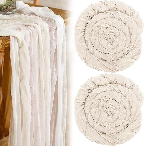 2 piezas de camino de mesa de gasa bohemia de 35 pulgadas, mantel de gasa rústica transparente, decoración de fiesta para bodas, recepciones,