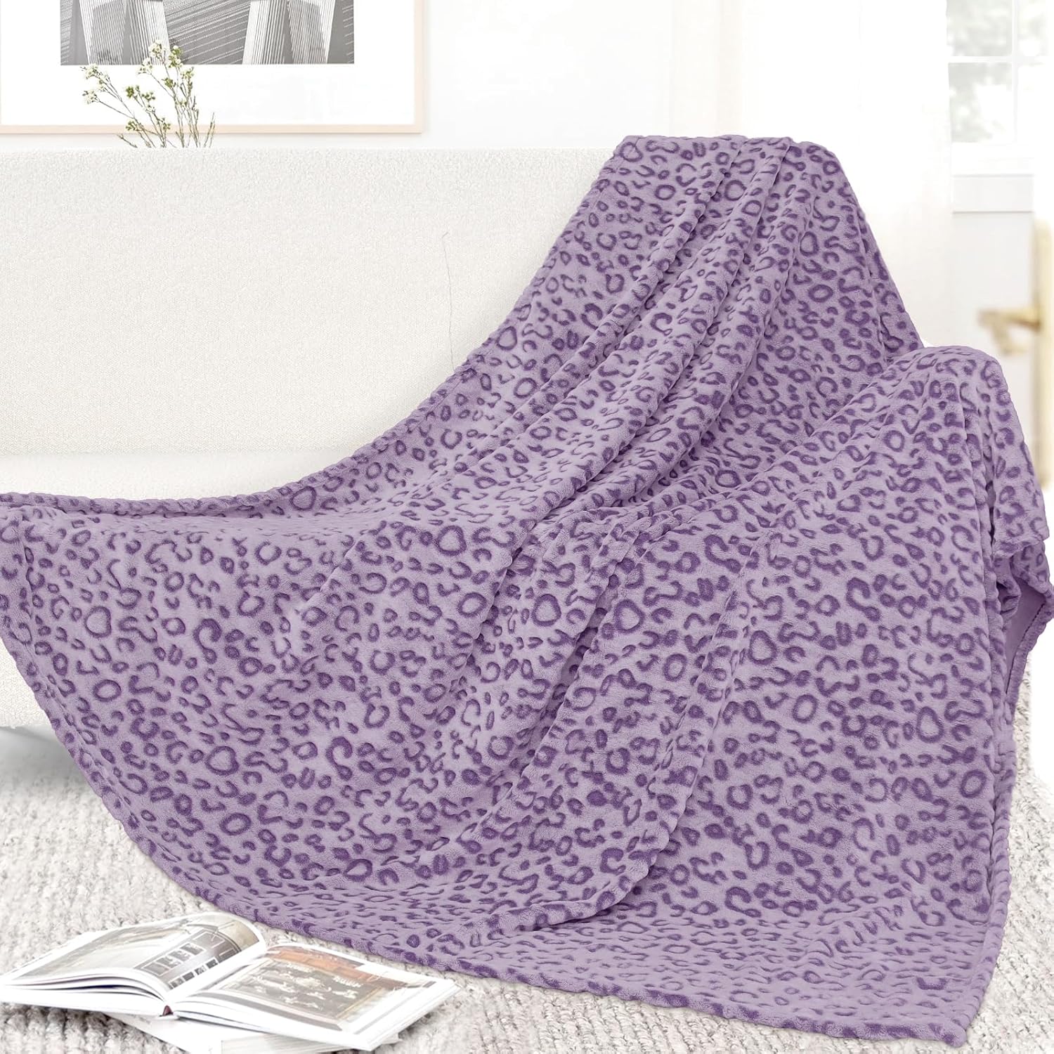Purple Blankets for Women, Soft Plush Fleece Throw Blanket for Bed Couch, Purple Gifts for Women, Lavender Warm Throws for Girls Travel Camping, All Seasons Cozy Decor for Bedroom Dorm 50"x60" - Image 5