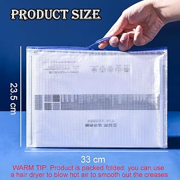 A4 Zip Wallets 10Pcs, Mesh Zip Bags, Plastic Wallets A4 Zip Folders, Storage Zip Lock Bags Document File Folders Puzzle Bag for Stationary Office Supplies, Cosmetics, Travel Accessories