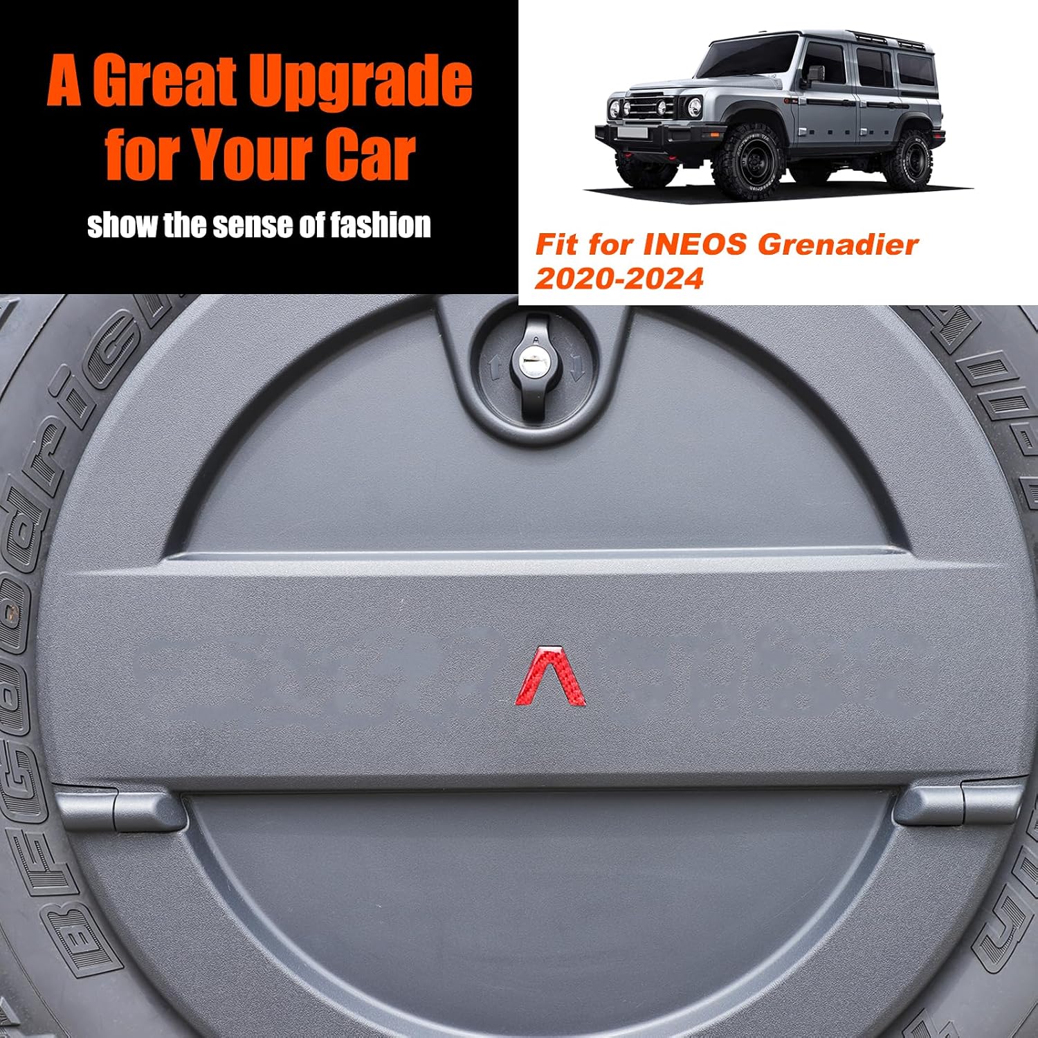 Tailgate Decal Soft Carbon Fiber Spare Tire Storage Box Cover V-Shaped Sticker Compatible with INEOS Grenadier 2020-2024 Car Tailgate Sticker Decorative Accessories(Red)