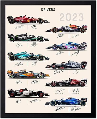 Poster Master Póster de pilotos de carreras - Impresión de firmas de autos y conductores - Arte deportivo - Arte de carreras de coches - Regalo para