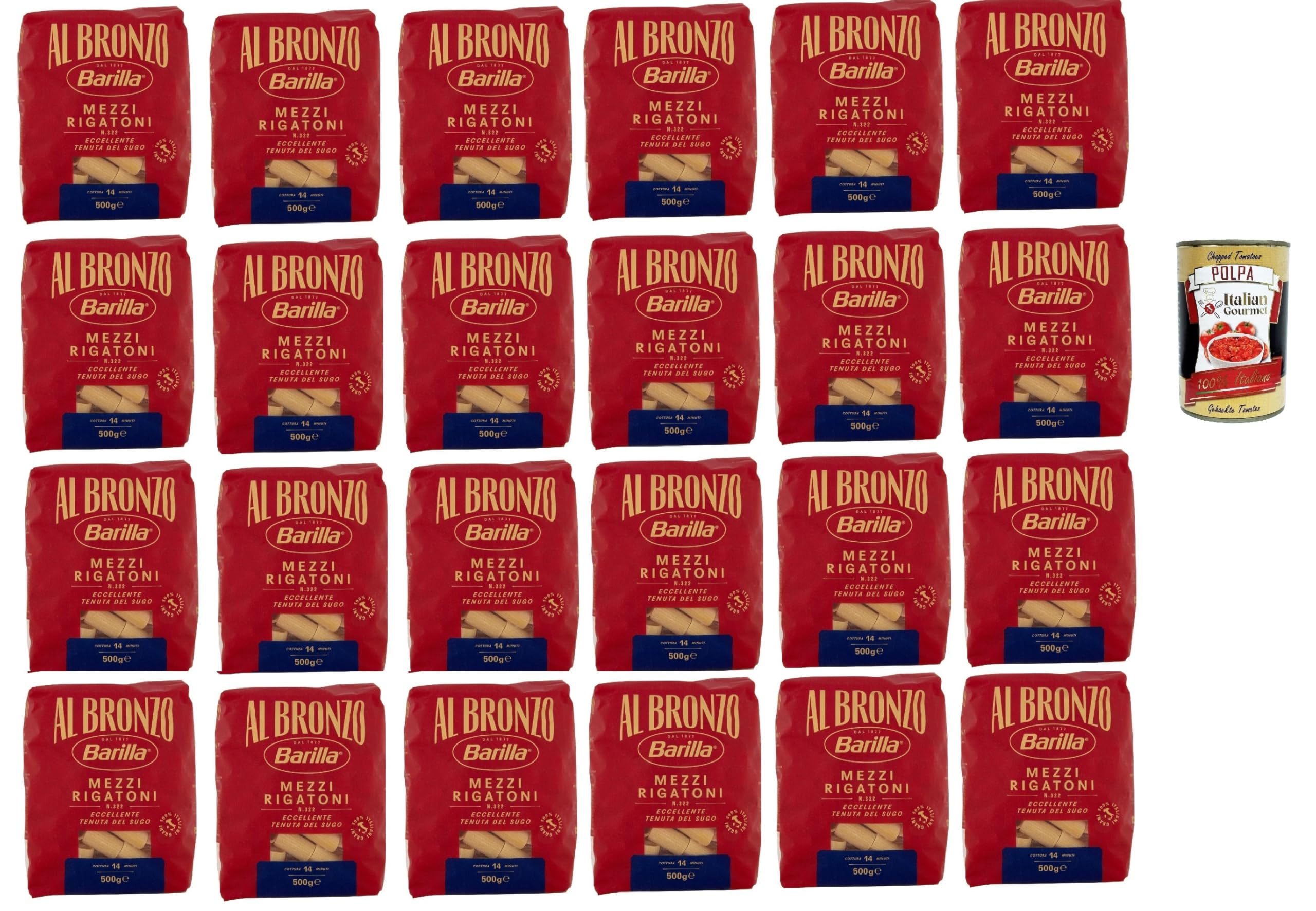 Italian Gourmet Mezzi Rigatoni Pasta al Bronzo rau Hartweizen 24 x 500g