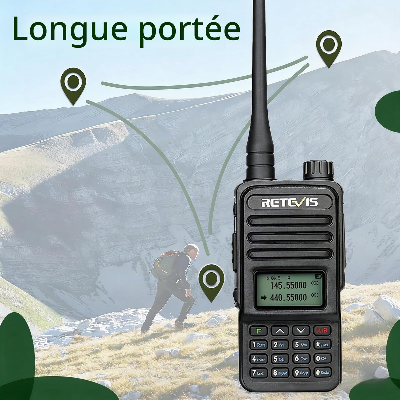 Retevis RT85 Talkie Walkie, Bi-Bande Talkie Walkie Longue Portée (2Pcs)