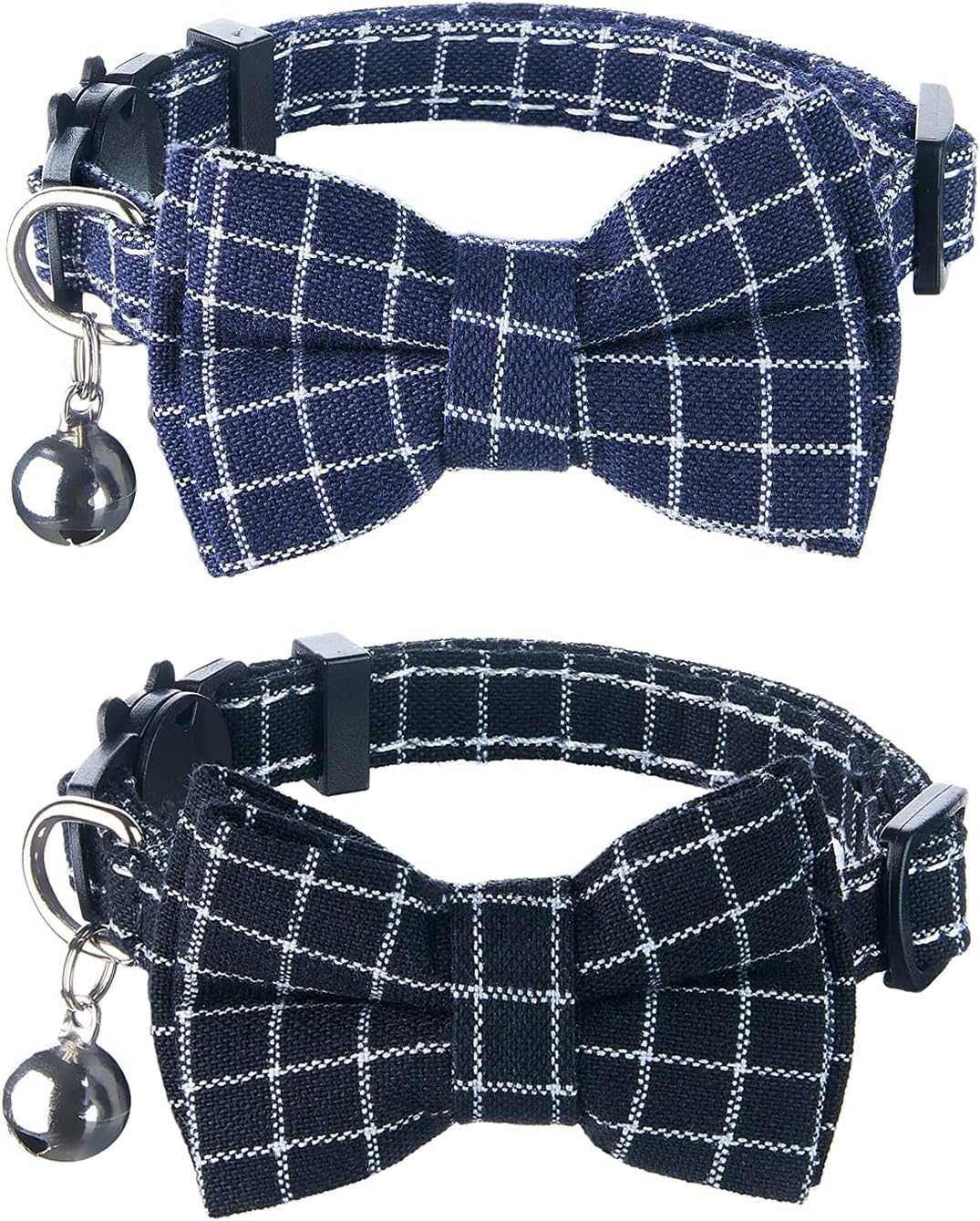 CHOIEO 2 Pcs Cat Collars with Cat Bowties & Bell, Kitty Collars Plaid Patterns, Cat Bow Tie Breakaway Safety Buckle, Adjustable &…
