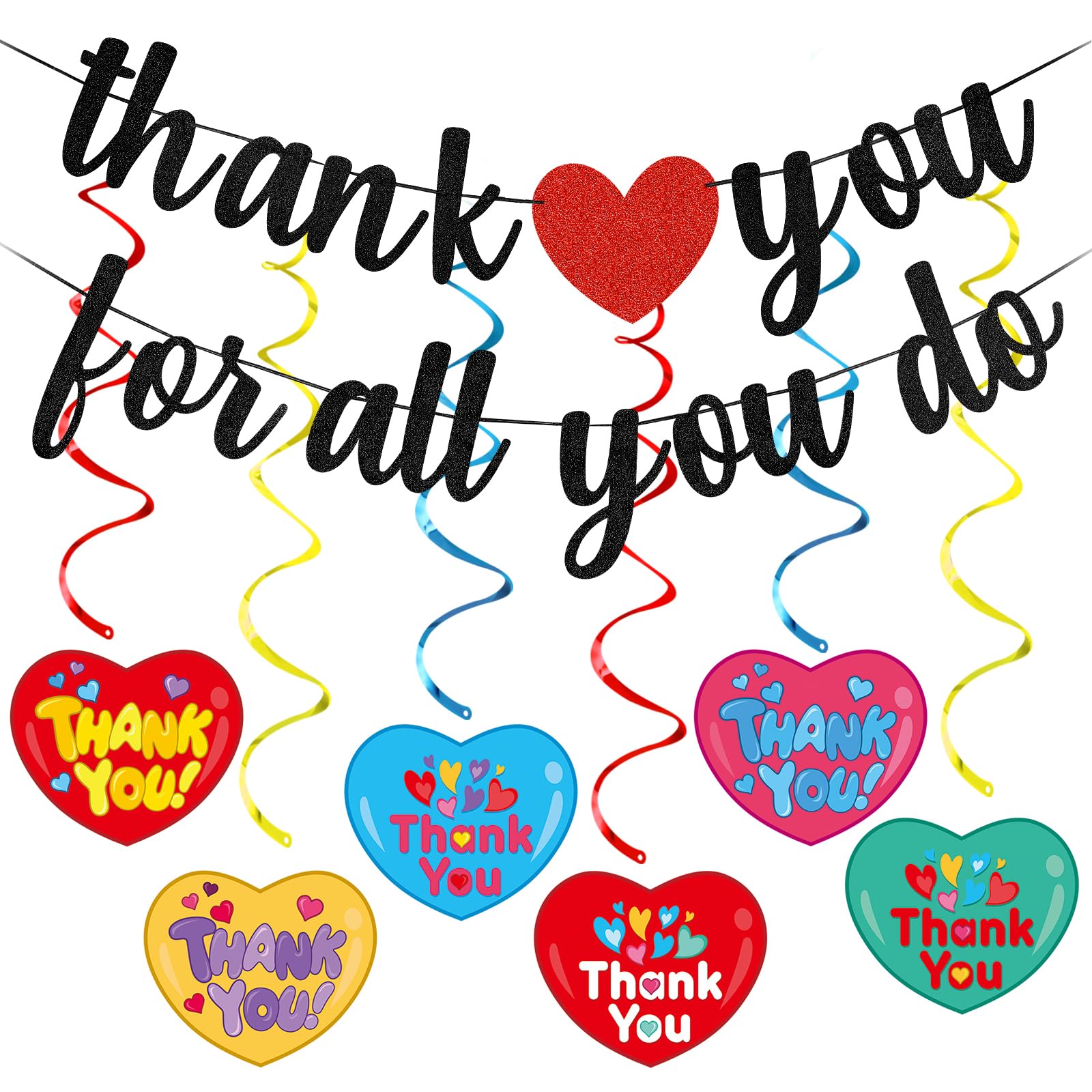 Black Thank You for All You Do Banner, Staff Teacher Employee Appreciation Banner Decorations for Doctor Nurse Staff Housekeeping