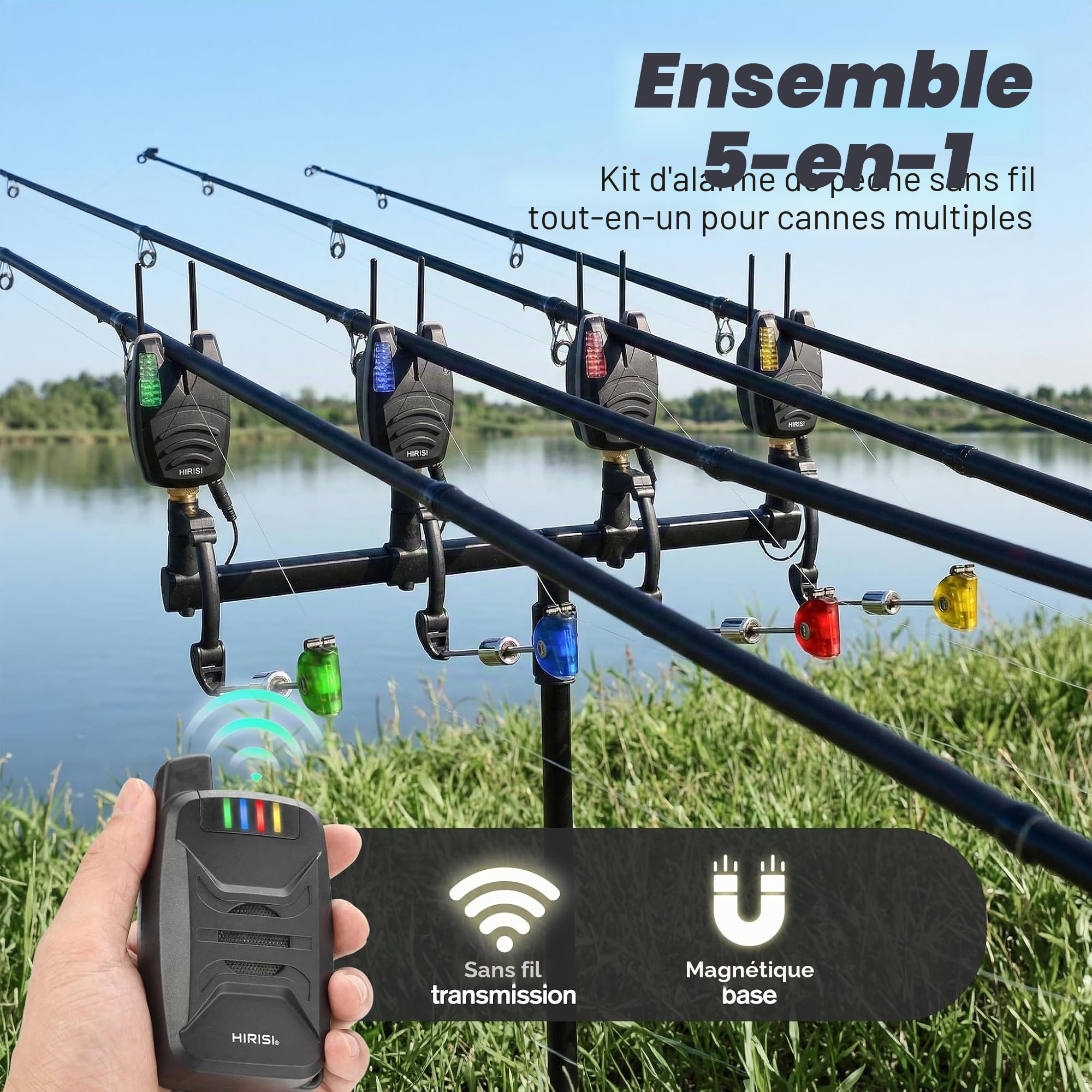 Hirisi Tackle Kit Alarme de Touche étanche sans Fil pour pêche à la Carpe avec Barre d'oreille 200 m