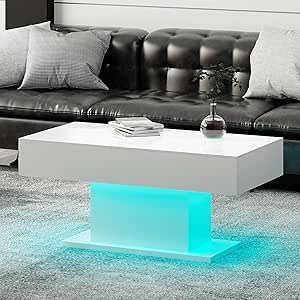 HedoAjim White Led Coffee Table for Living Room, Living Room Table ...