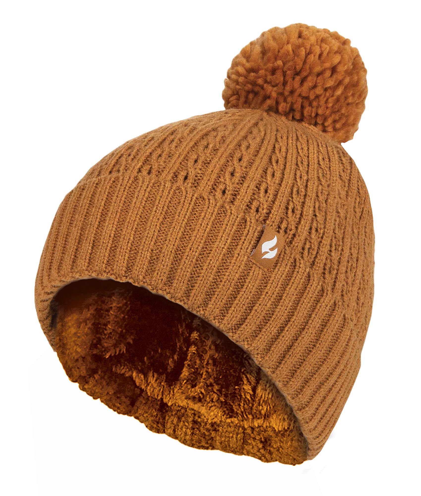 Heat Holders Women's Winter Ribbed Thermal Cable Knit Beanie Pom Pom Hat in Yellow