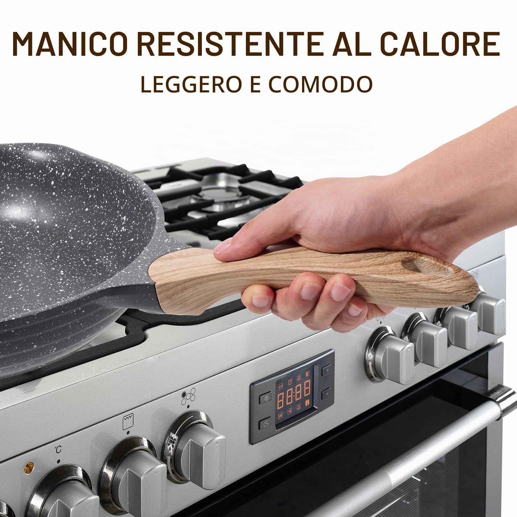 JEETEE Induzione Set Padelle Antiaderente 3 Pezzi 20,24,28cm, Granito-Antiaderente Rivestimento, Ghisa di Alluminio, Maniglia in bachelite, Compatibile Tutti Fornelli y Induzione, Senza PFOA, Grigio