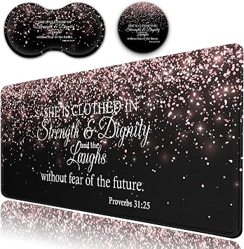 Desk Pad, Extended Large Mouse Pad with Stitched Edges 31.5X11.8In, Ergonomic Mouse Wrist Rest, Waterproof Computer Keyboard Mouse Mat, Proverbs 3125 Bible Rose Gold XXL Black Gaming Mouse Pad