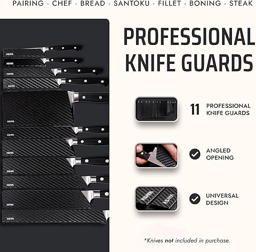 Miniatura 2 de Asaya Protectores profesionales para filos de cuchillos, cubiertas universales de cuchilla, extra resistencia, plástico ABS y forro de fieltro sin