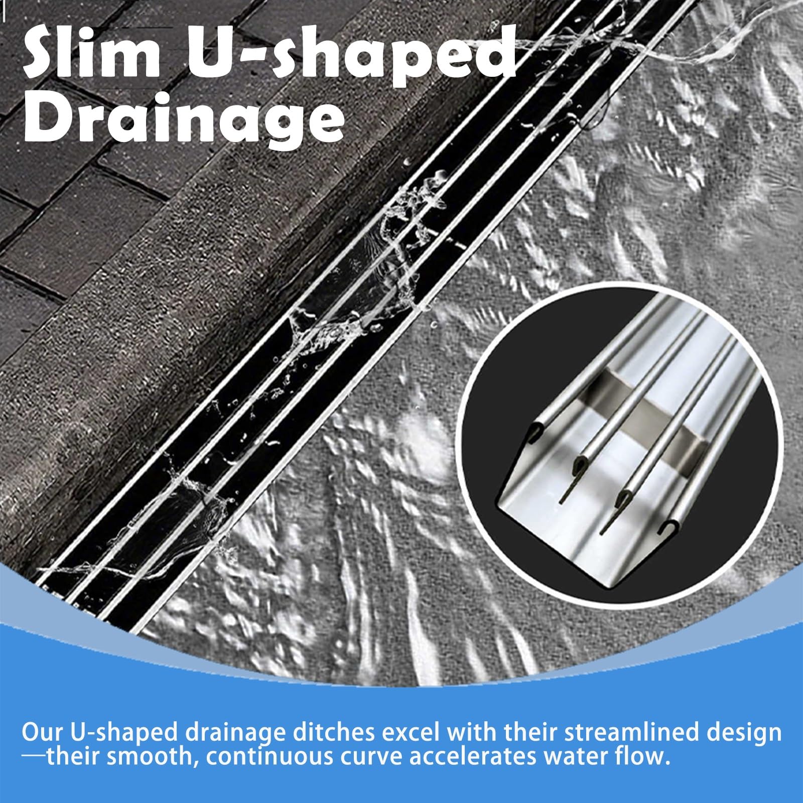 Canal de Drenaje ranurado Delgado - Sistema de canaleta empotrada de Acero Inoxidable para Patios Exteriores, garajes y Jardines.