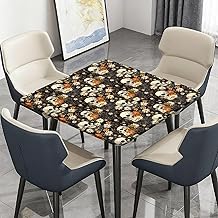 Highdi Nappe de Table Lavable, Carrée, avec Bord Élastique, pour Jardin, Intérieure, Extérieure, Résistante Aux Intempéries, Anti Taches, Impression 3D d'un Crâne (Marguerite,90x90cm)