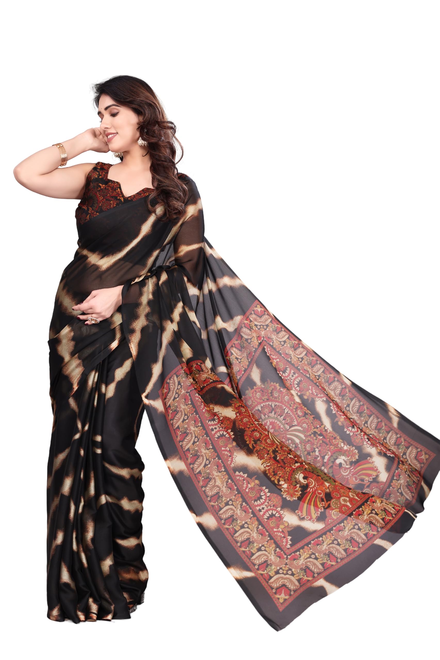 superlaxmi Women's Chiffon Floral Printed Saree with Blouse Piece-picture-51