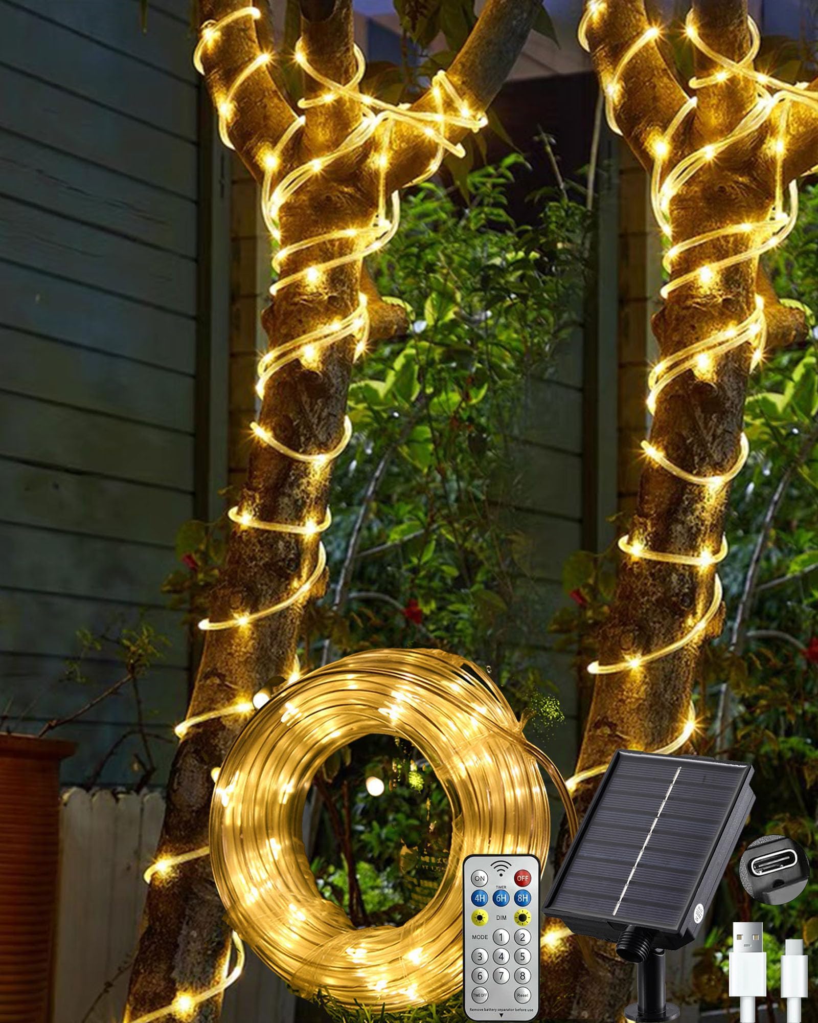 Litark Solar Rope Lights Outdoor with Remote - 65.6Ft/20m 200 LED ...