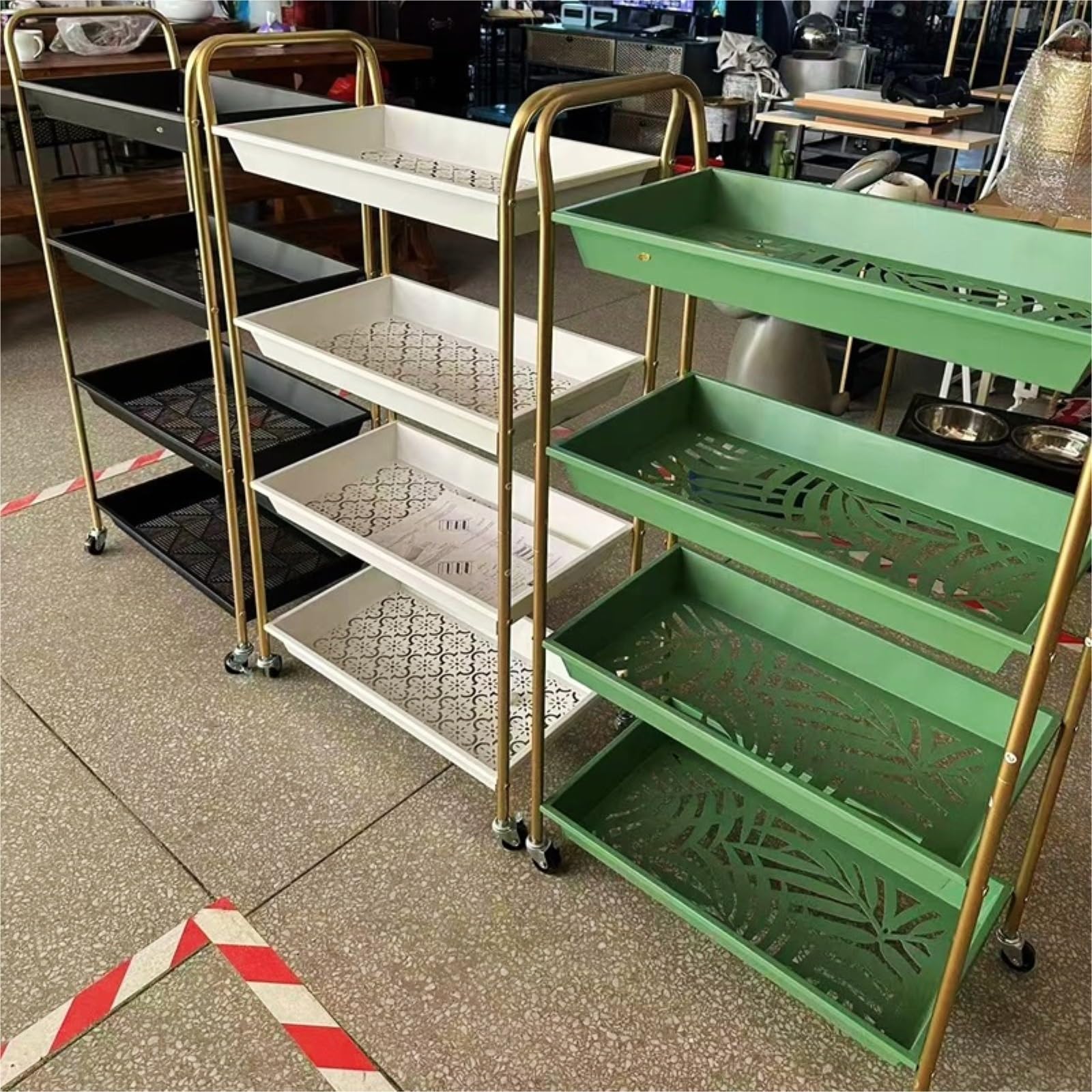 Carrito rodante de metal de 4 niveles, almacenamiento versátil para oficina, baño, cocina, carrito utilitario resistente con ruedas (blanco)