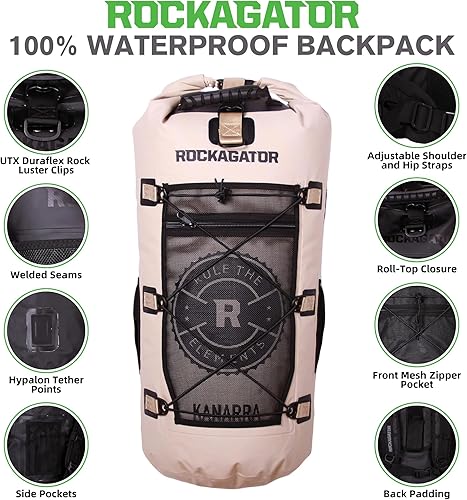 Miniatura 4 de Mochila impermeable Kanarra de 90L de Rockagator para acampada, senderismo, caza - Gran capacidad, cierre enrollable, Desert Tan, 90 L, Mochila