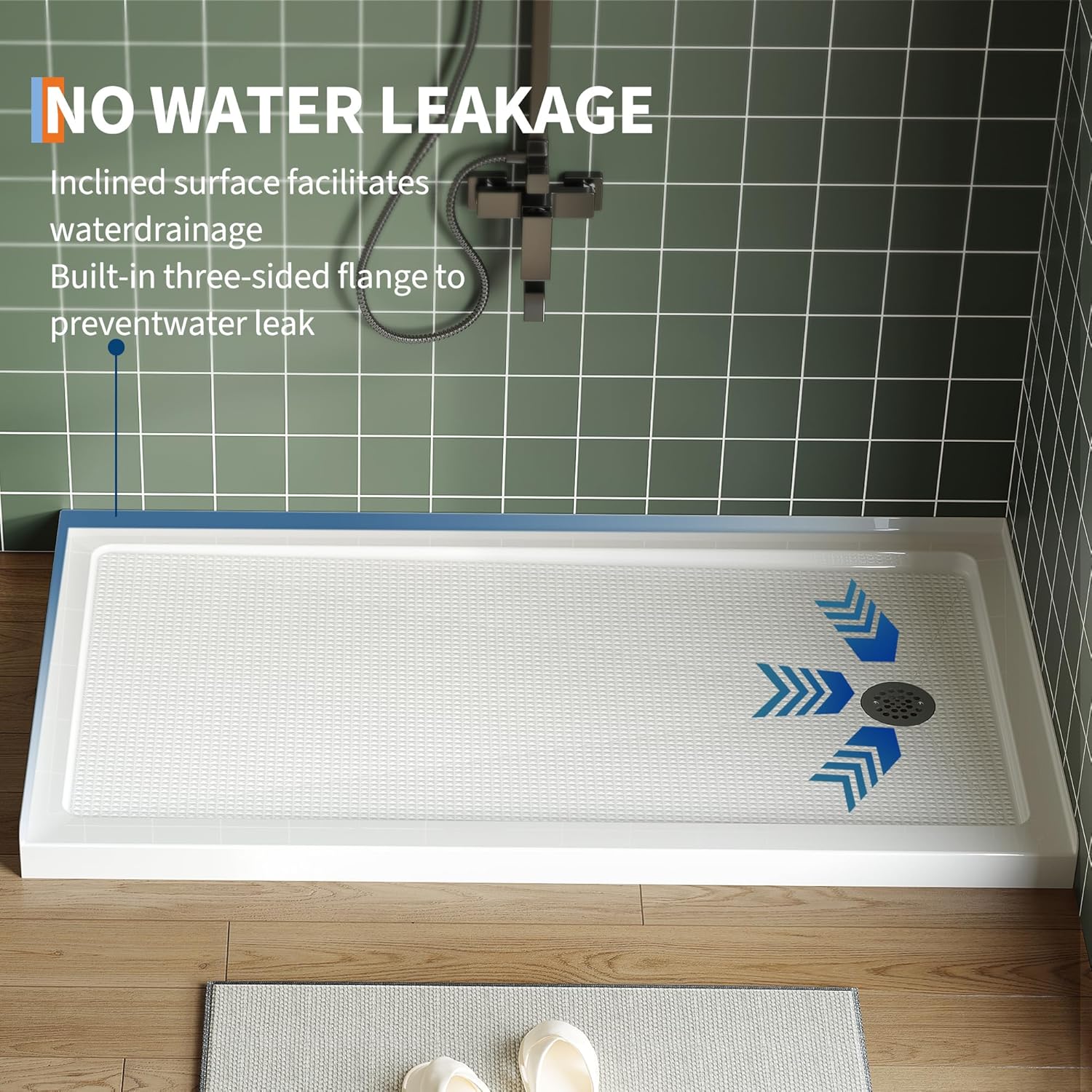 60" x 32" Shower Base, Shower Pan with Slip Resistant Textured Surface, CUPC, CSA Certified Acrylic and Fiberglass Shower Floor Base, Center Drain and Removable Stainless Cover (Right Drain,white)