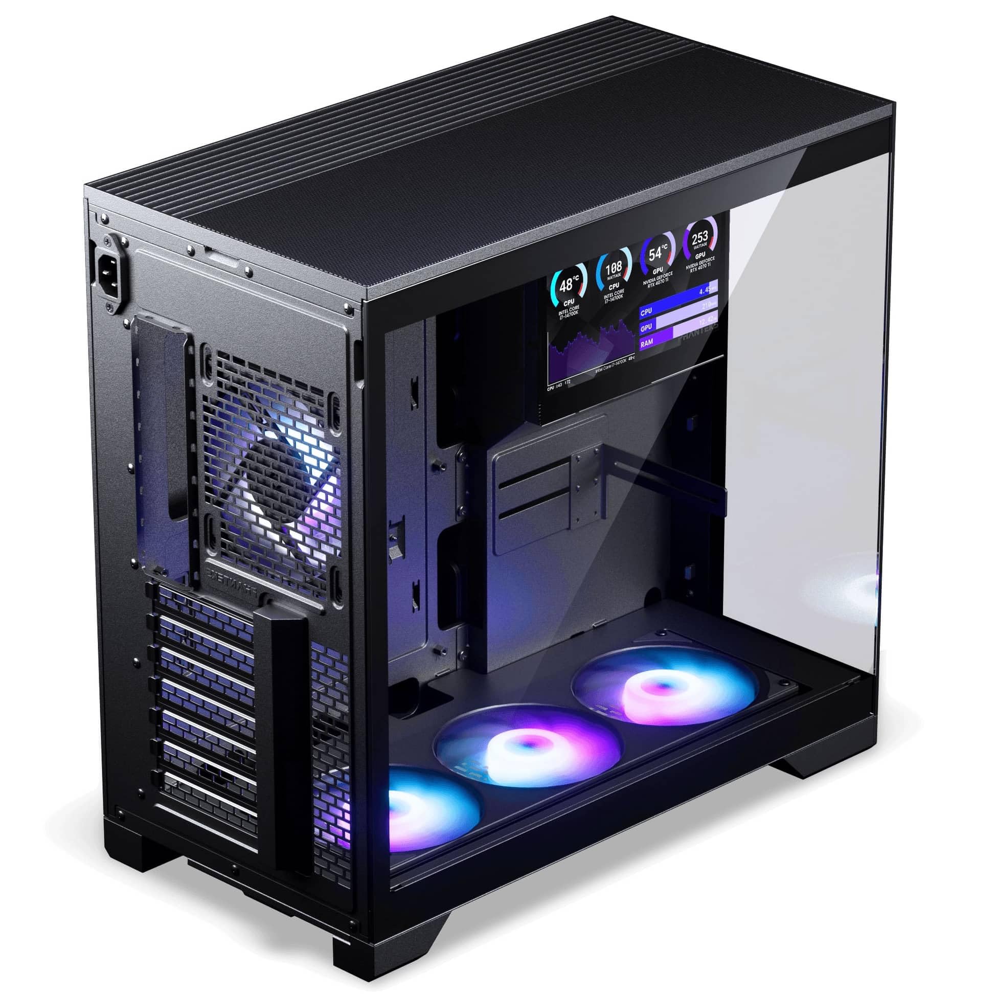 Phanteks XT V5 LCD PC-Gehäuse Midi-Tower ATX Tempered Glass | Schwarz, 7-Zoll-LCD, Showcase-Design, seitliche Luftzufuhr, 360-mm-Radiator-Support, RGB-Lüfter