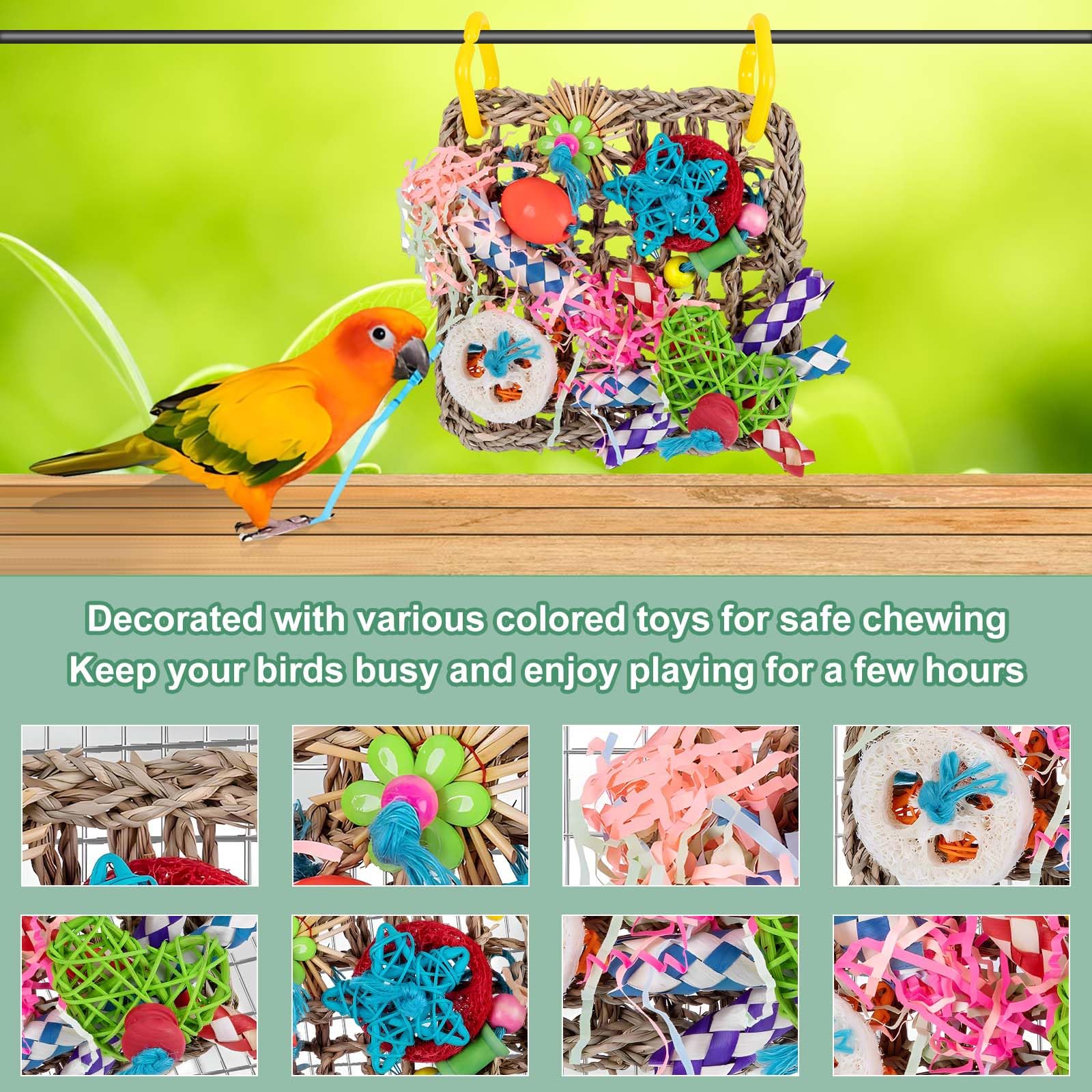 Giocattolo Da Masticare Per Pappagalli - Con Rete In Legno E Giochi Colorati, Per Cocorite E Calopsite - Foto 2