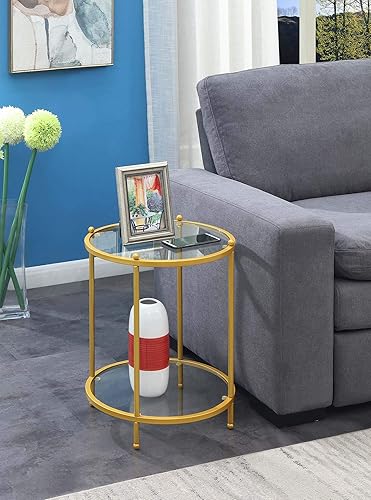 Miniatura 2 de Convenience Concepts Royal Crest - Mesa auxiliar redonda de 2 niveles, cristal transparente  dorado