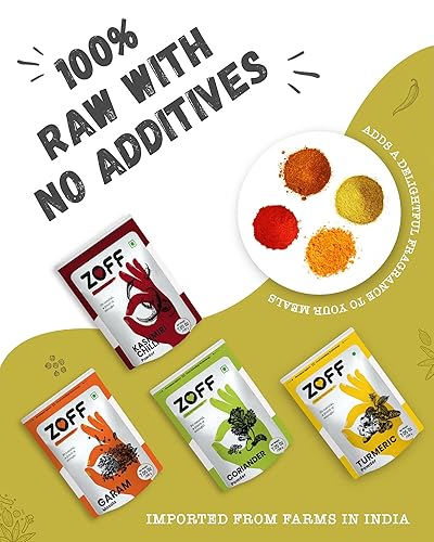 Miniatura 3 de ZOFF Spices Combo Pack de 4  Especias en polvo tradicionales indias con chile en polvo de Cachemira, Garam Masala, polvo de cilantro, cúrcuma en