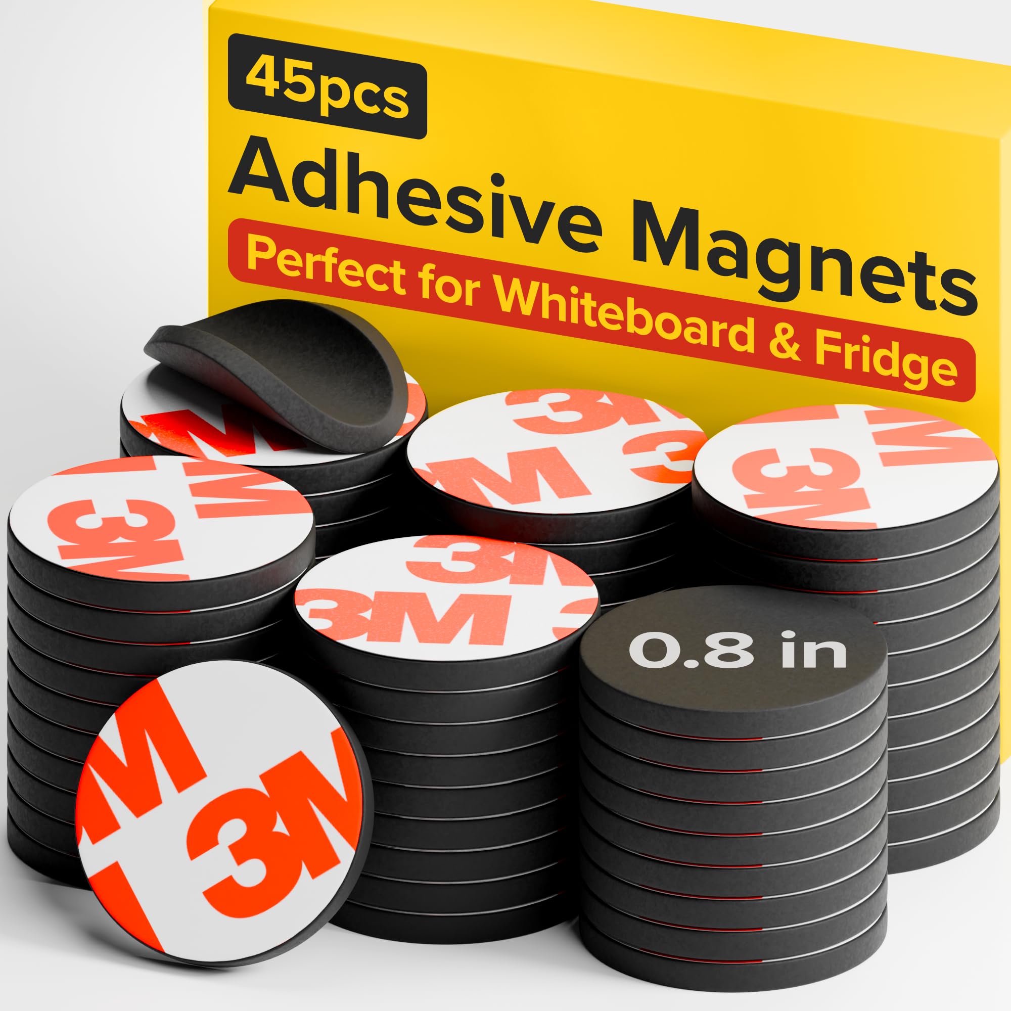 Hyper-Sticky Magnets with Adhesive Backing - 45pcs 0.8"x0.08" Strong Magnetic Dots for Whiteboard, Fridge, Crafts - Easy-to-Cut Stickers for Planning and Organization