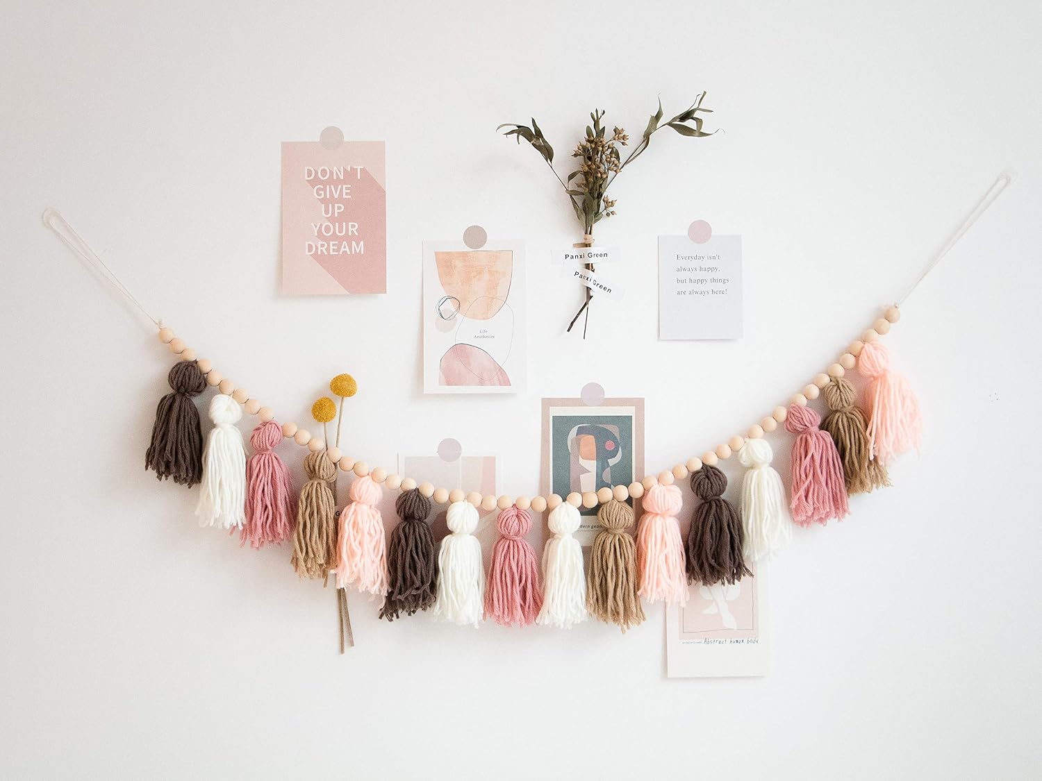 Tassel Garland - Boho Tassel Garland with Wood Beads - Wall Decor for Dorm, Girls Room and Nursery Room (43 inch) - Blush and Terra Cotta