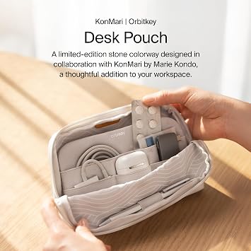 orbitkey KonMari Desk Pouch - Stone Portable Tech Organizer