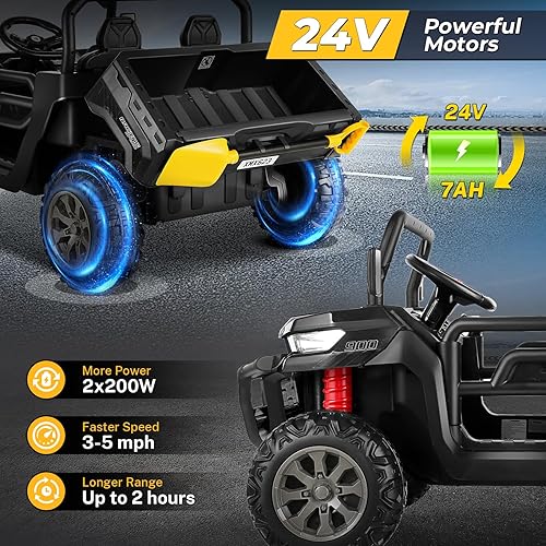 Miniatura 2 de Hikole Juguetes de paseo de 24 V para niños grandes con cama eléctrica y control remoto, UTV para niños de 2 plazas con potente motor de 2 x 200 W,